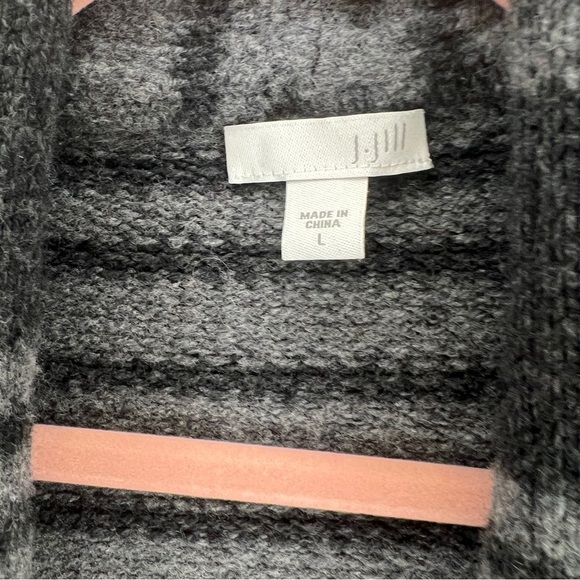 J.Jill Women Cardigan Sweater Size Large Gray Stripe Wool Blend Pockets - Picture 4 of 7